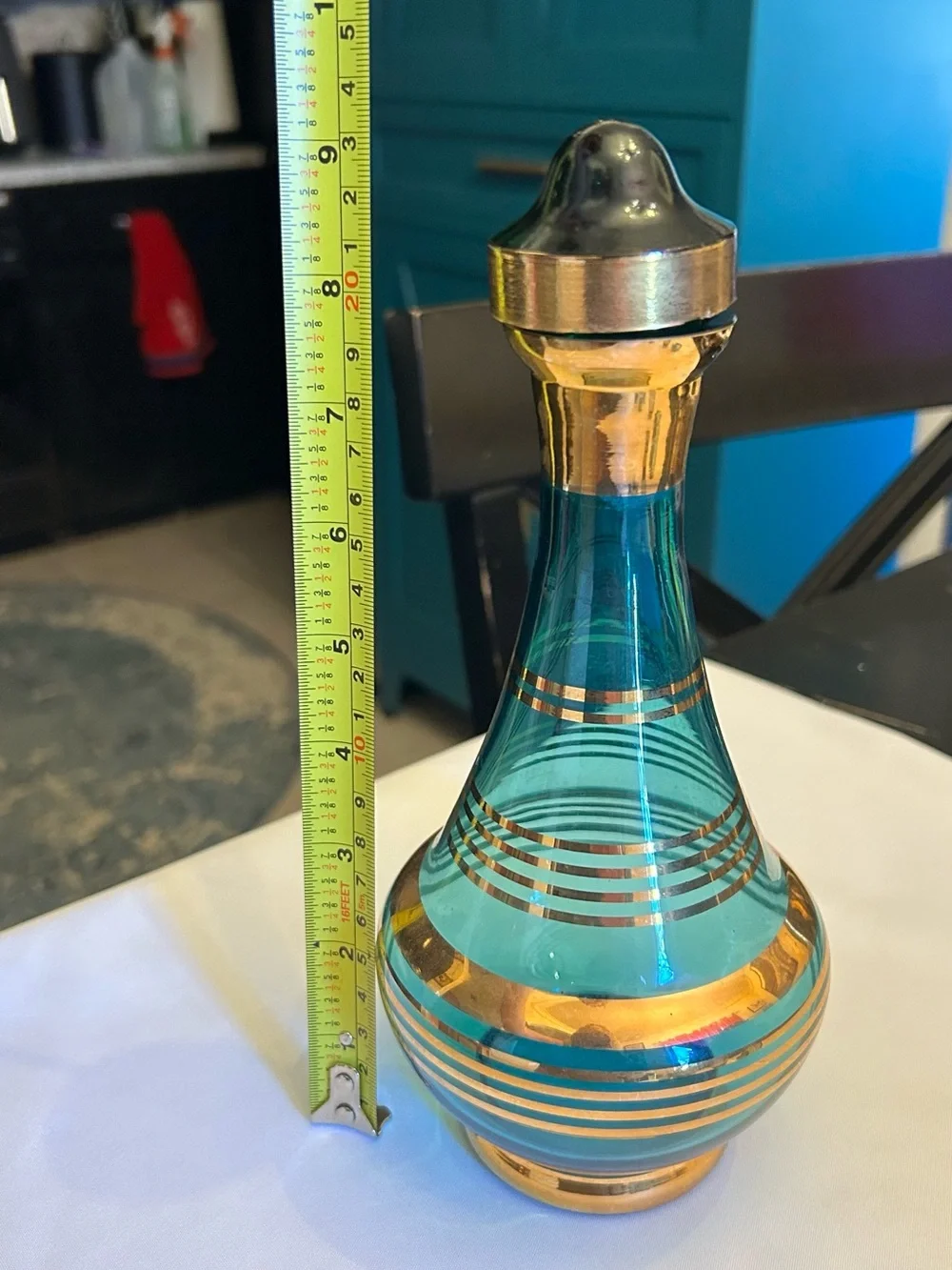 Gold-Trim Teal Glass Decorative Vase - Home Accents